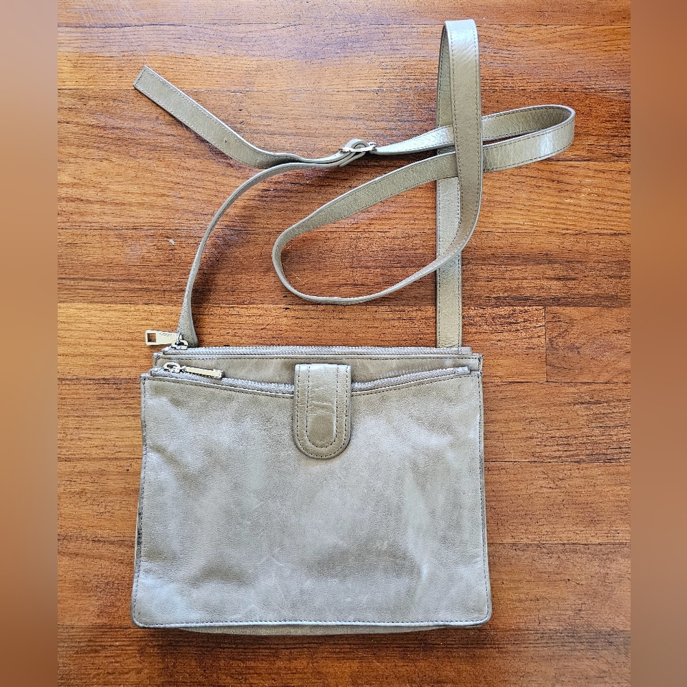 HOBO Leather Taupe Gray City Organizer Smart Casual Crossbody‎ Bag